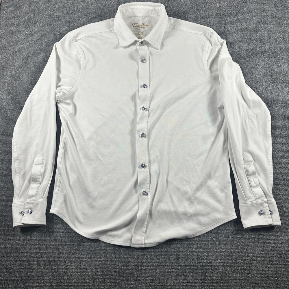 Tasso Elba Supima Mens M White Long Sleeve Button Up Shirt Cotton Blend